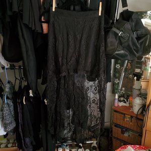 Lace Hi Lo Mini Long Skirt Layered Veil Sheer Goth